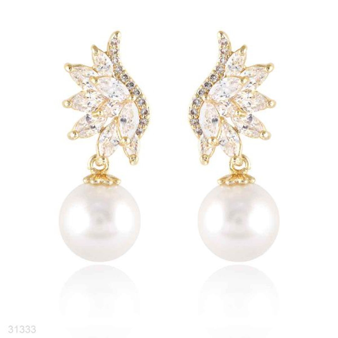 beautiful pearl wing gold earrings