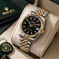 Rolex Datejust Two-Tone Gold & Silver Luxury Watch for Men | Black Dial Stainless Steel Wristwatch | Premium Business & Casual Timepiece