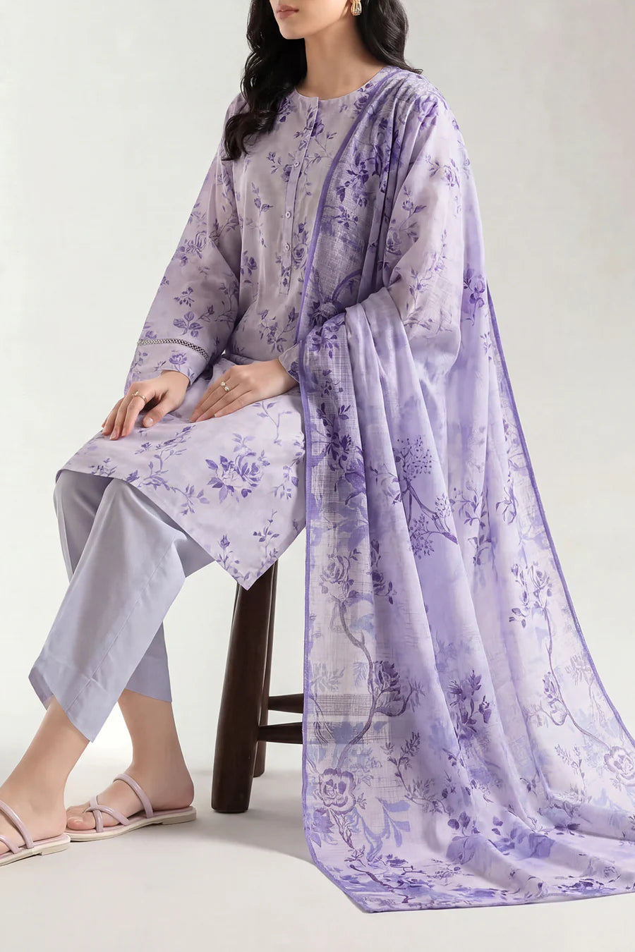 Unstitched Printed Cotton Khaddar 3 Piece