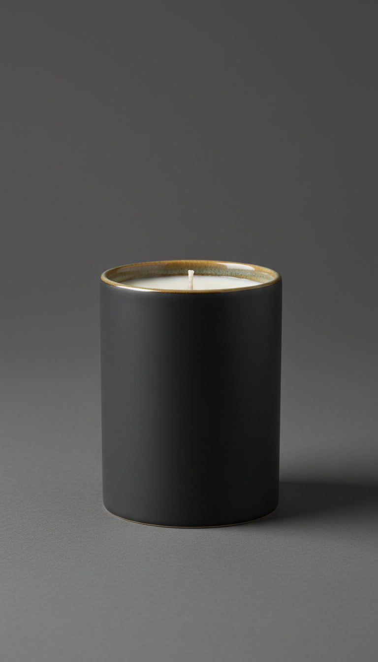 Porcelain candle in matte charcoal vessel