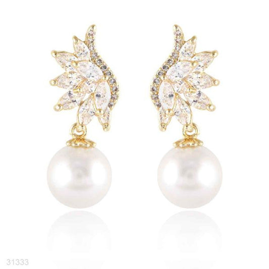 beautiful pearl wing gold earrings