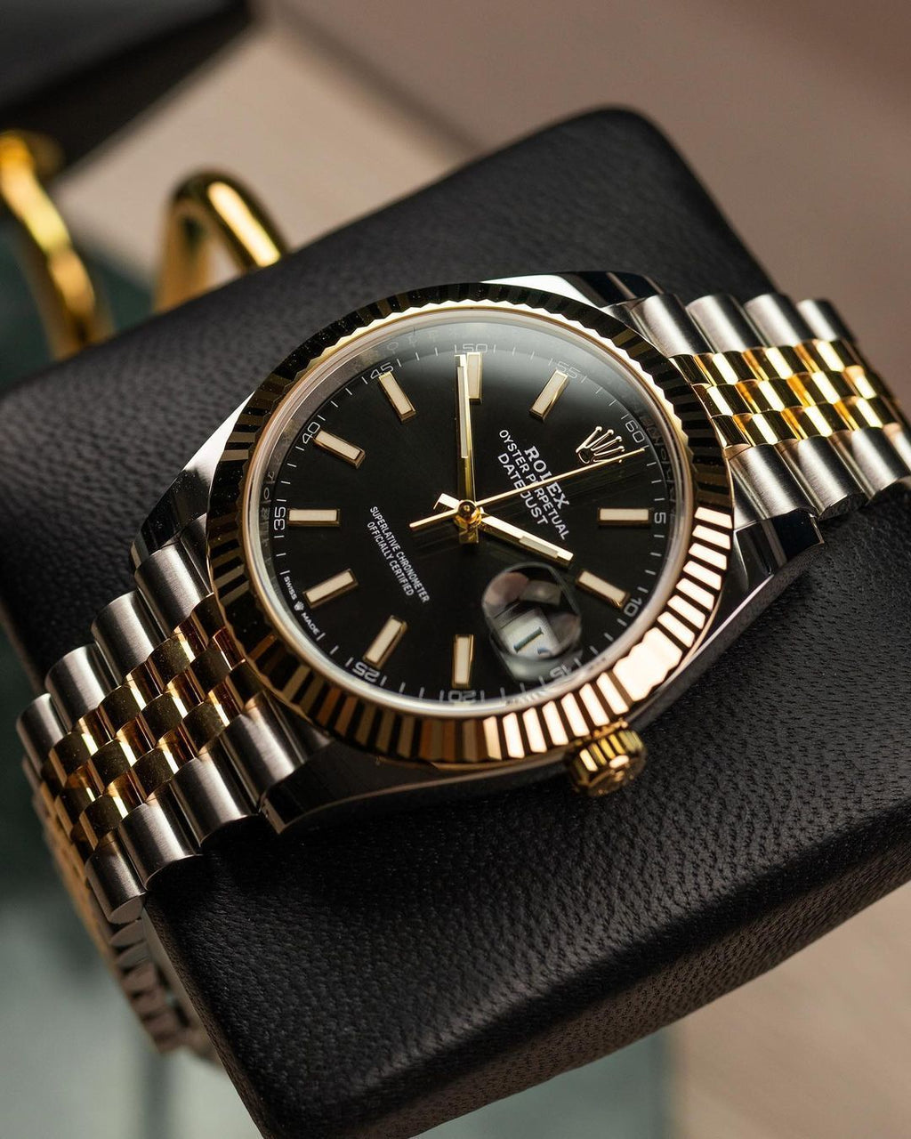 Rolex Datejust Two-Tone Gold & Silver Luxury Watch for Men | Black Dial Stainless Steel Wristwatch | Premium Business & Casual Timepiece