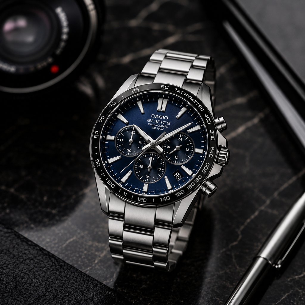 Casio Edifice Chronograph Men's Stainless Steel Watch | Blue Dial Luxury Analog Wrist Watch | Premium Business & Casual Timepiece