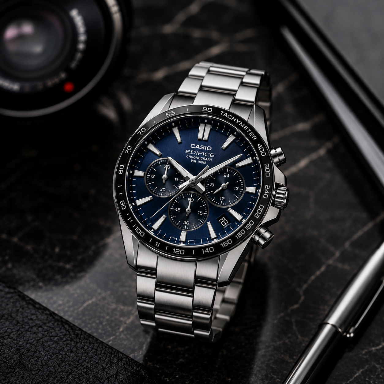 Casio Edifice Chronograph Men's Stainless Steel Watch | Blue Dial Luxury Analog Wrist Watch | Premium Business & Casual Timepiece