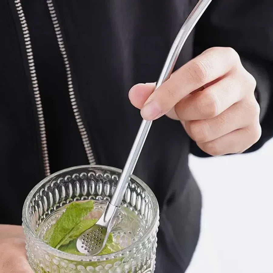 Stainless Steel Straw Filter Spoon,Drinking Straw (Pack of 4)