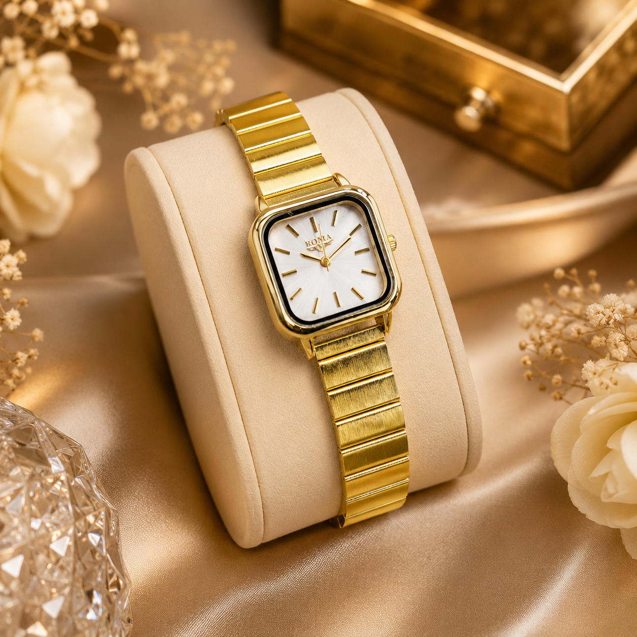 Luxury Gold Square Women's Watch | Elegant Gold Stainless Steel Quartz Wristwatch | Minimalist Fashion Dress Watch