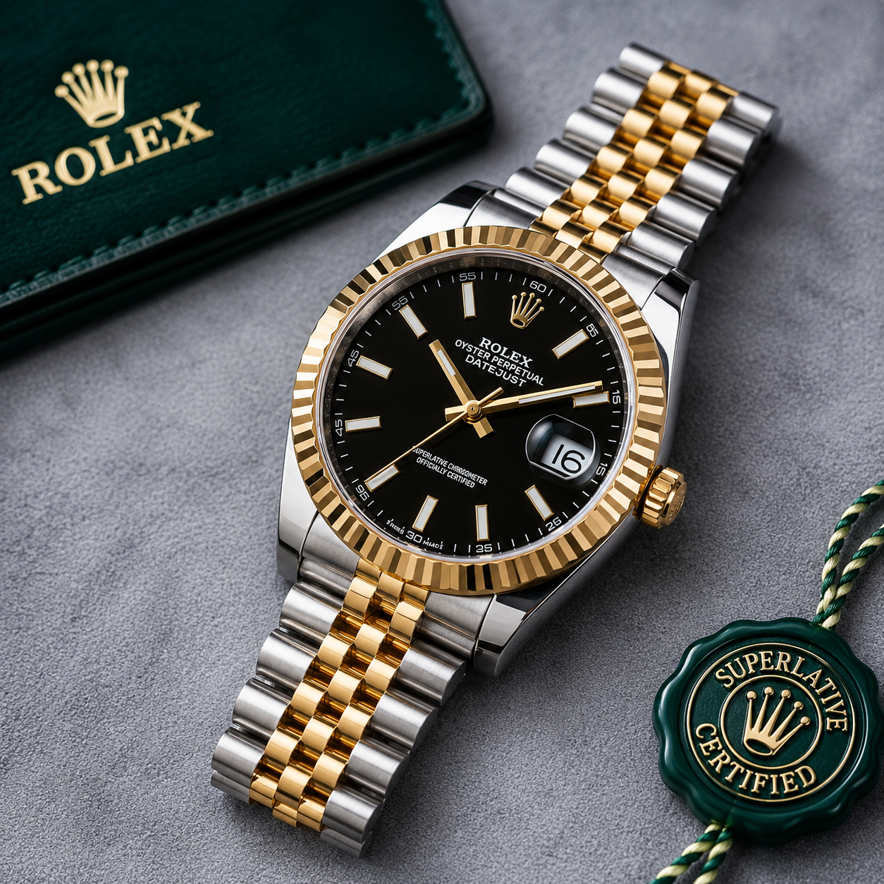 Rolex Datejust Two-Tone Gold & Silver Luxury Watch for Men | Black Dial Stainless Steel Wristwatch | Premium Business & Casual Timepiece