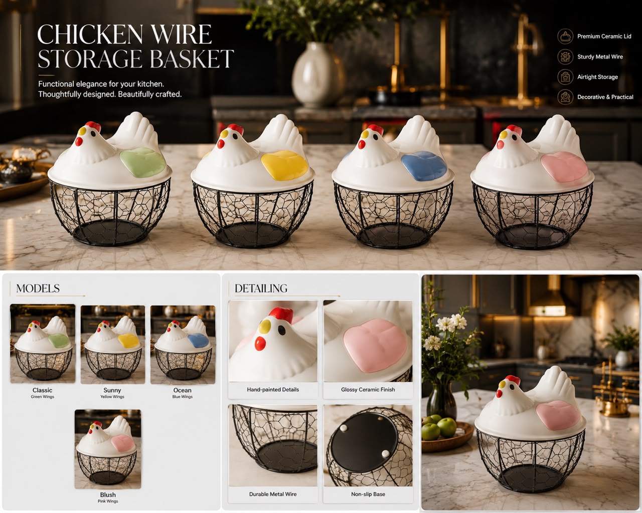 Cute Chicken Egg Holder & Storage Basket – Kitchen Organizer