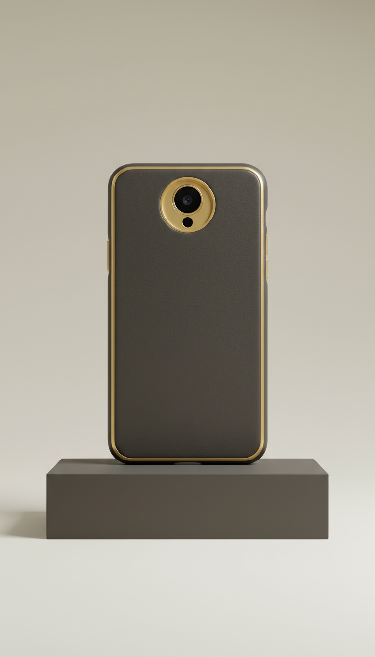Italian leather phone case with gold detailing