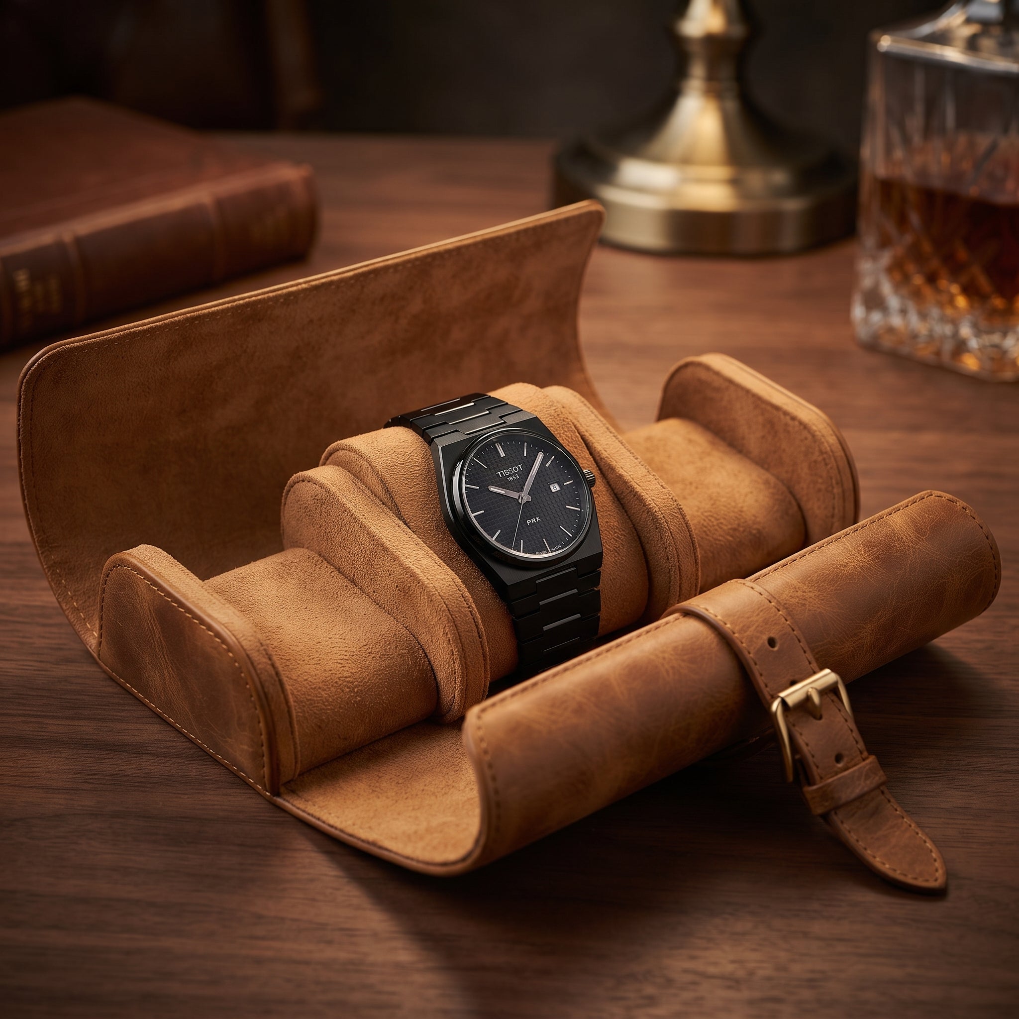 Premium Leather Watch Roll Travel Case – Luxury 3 Slot Watch Storage Organizer for Men | Portable Watch Holder for Home & Travel