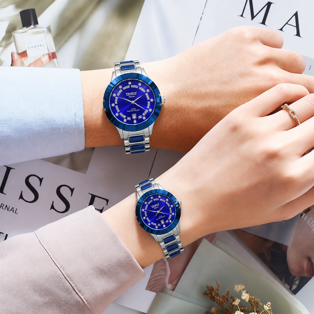 Luxury Blue Stainless Steel Women's Quartz Watch | Elegant Waterproof Fashion Wristwatch | Premium Ladies Dress Watch