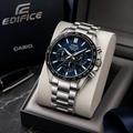 Casio Edifice Chronograph Men's Stainless Steel Watch | Blue Dial Luxury Analog Wrist Watch | Premium Business & Casual Timepiece