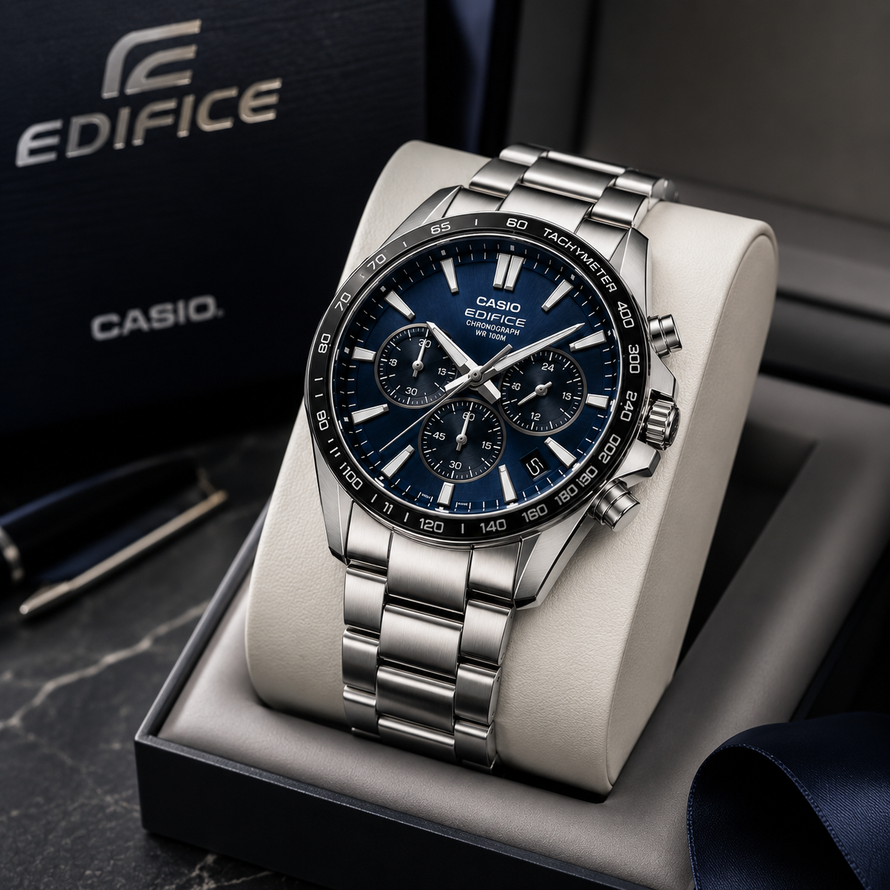 Casio Edifice Chronograph Men's Stainless Steel Watch | Blue Dial Luxury Analog Wrist Watch | Premium Business & Casual Timepiece