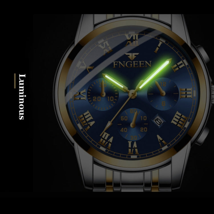 Luxury Blue Dial Gold Stainless Steel Men's Quartz Chronograph Wristwatch