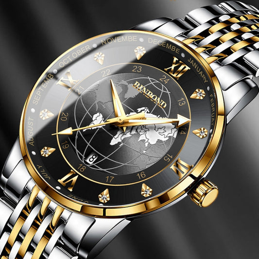 Stylish Luxury Men's Watch with Calendar Dial and Gold Accents Design