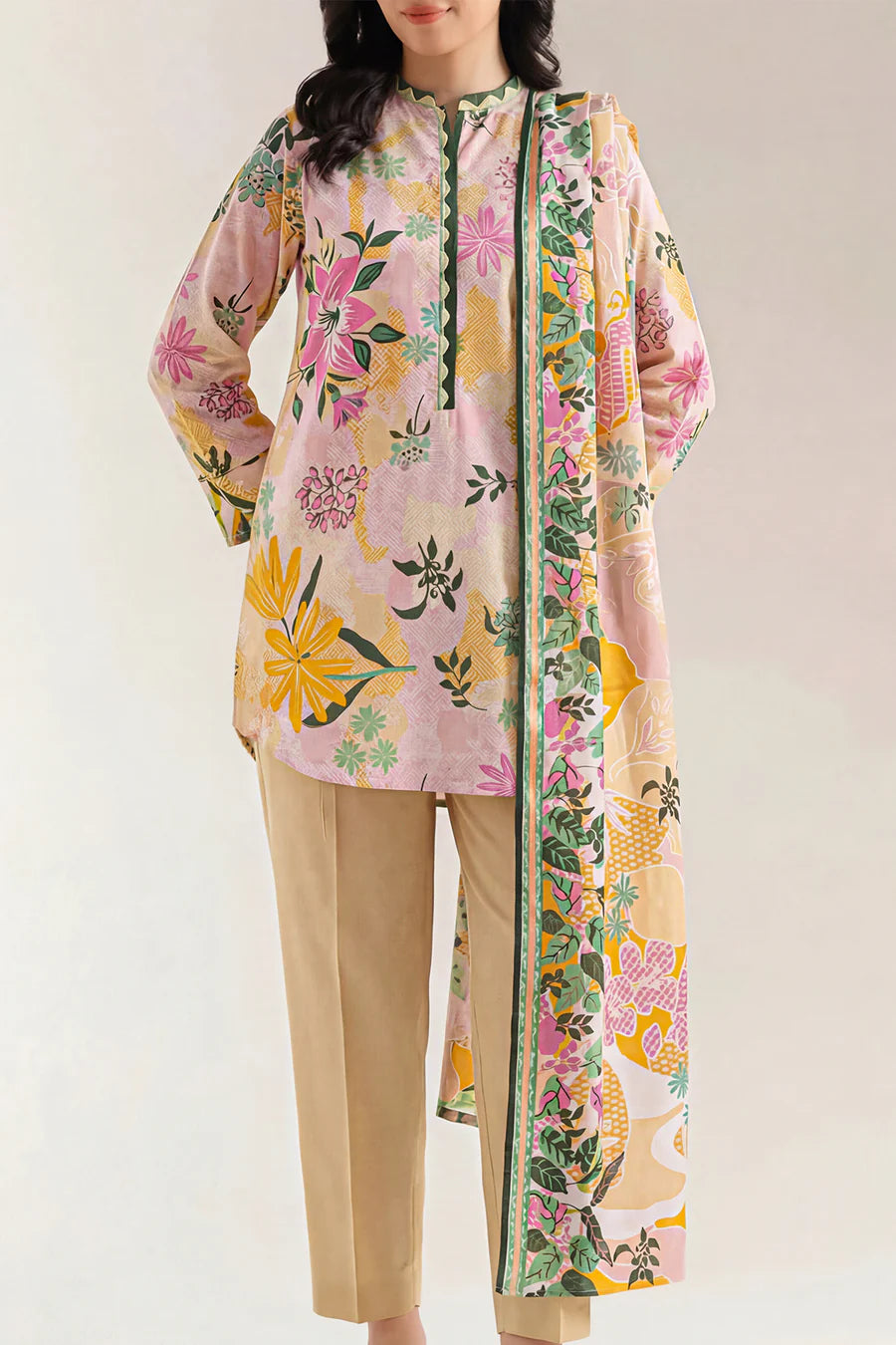Unstitched Printed Cotton Khaddar 3 Piece