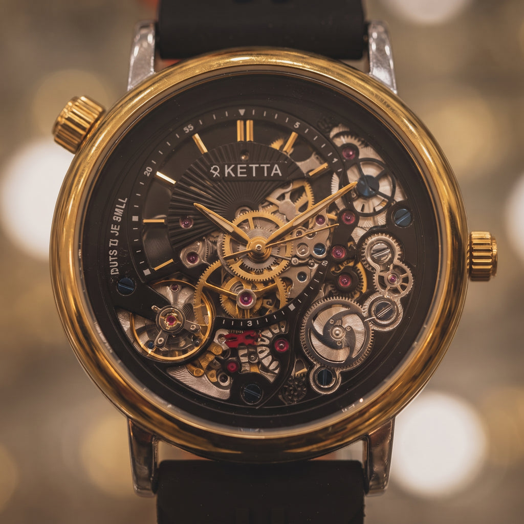 Luxury Men's Skeleton Watch – Premium Gold Case | Black Silicone Strap | Automatic Mechanical Style | Business & Casual Wristwatch