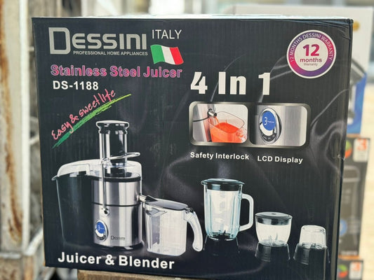 Dessini DS-1188 Italy 4 IN 1 Lcd Display Blender, Grinder, Chopper, Mixer Miller, Juicer Extractor & Smoothie Ice Crusher - 1800W