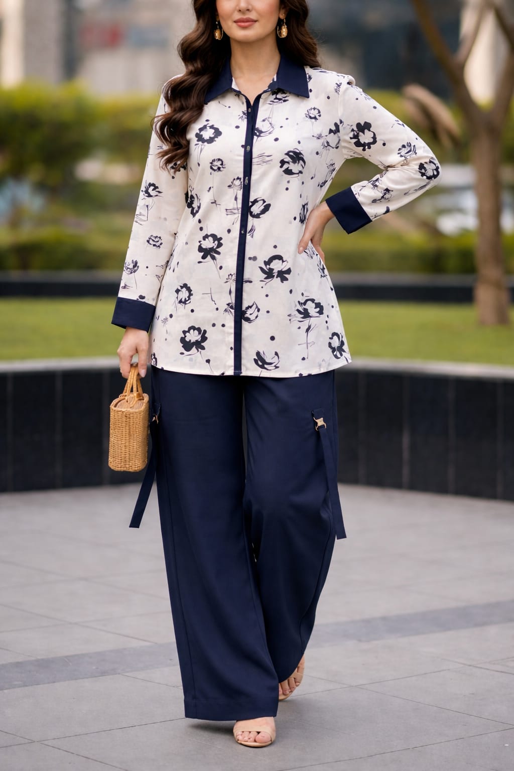 New Arrival  2piece printed shirt and cargo trouser