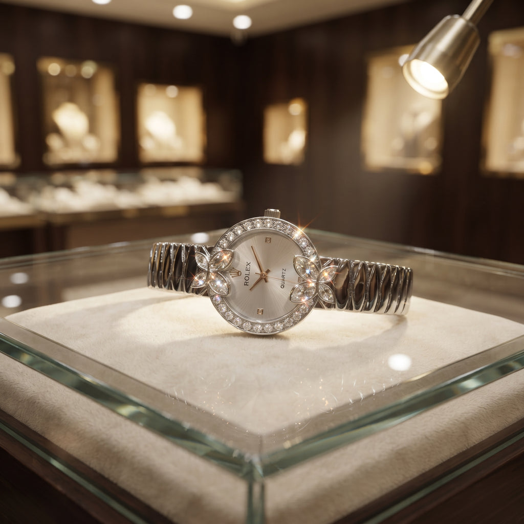 Luxury Women's Silver Crystal Bracelet Watch | Elegant Diamond-Style Dress Watch | Premium Ladies Wristwatch | Zillsta