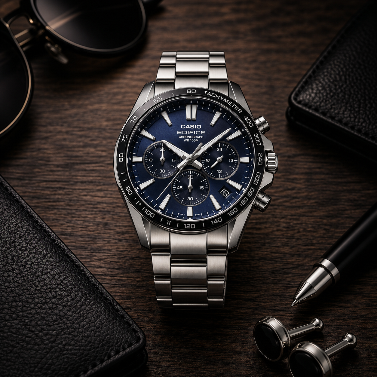 Casio Edifice Chronograph Men's Stainless Steel Watch | Blue Dial Luxury Analog Wrist Watch | Premium Business & Casual Timepiece
