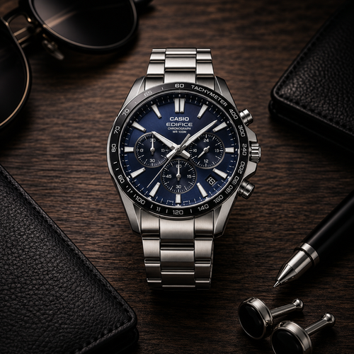 Casio Edifice Chronograph Men's Stainless Steel Watch | Blue Dial Luxury Analog Wrist Watch | Premium Business & Casual Timepiece