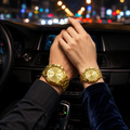 Luxury Gold Couple Watch Set for Men & Women | Matching Stainless Steel Quartz Wrist Watches | Elegant Gift Box Edition