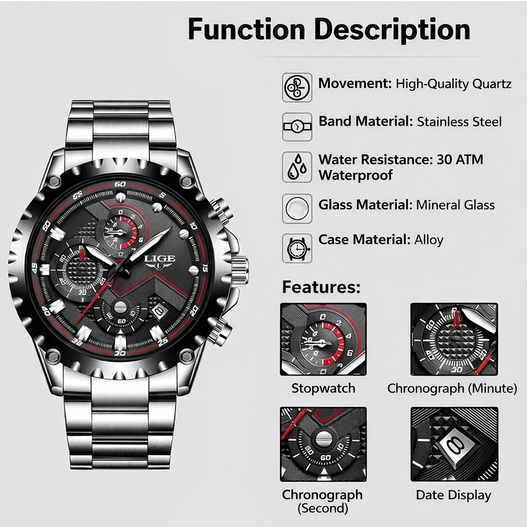 FNGEEN - 1853 Analog Time Stainless Steel Chain Watch For Men