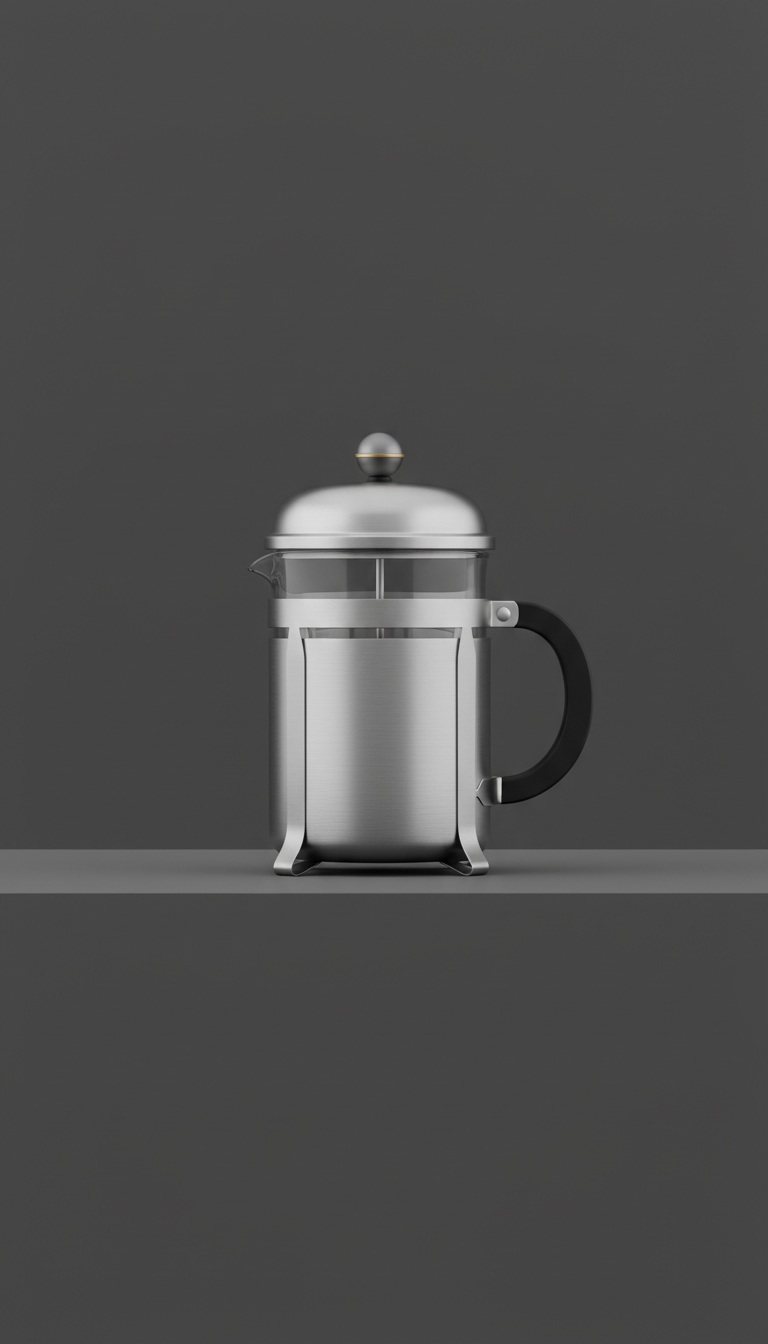French press in brushed stainless steel