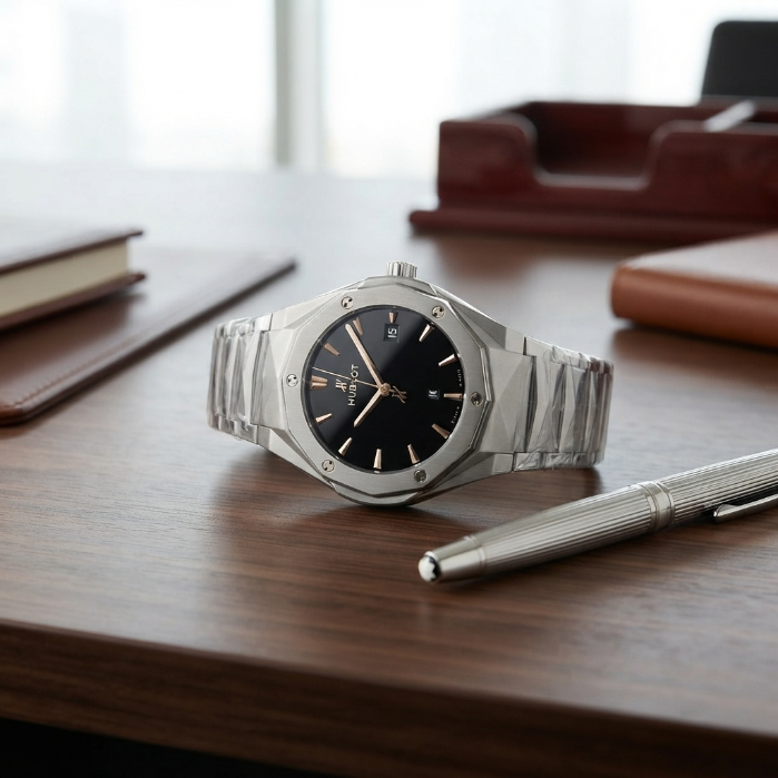 Hublot Luxury Men's Stainless Steel Watch | Premium Analog Chronograph Wrist Watch | Business, Casual & Formal Fashion Watch | Luxury Gift for Men