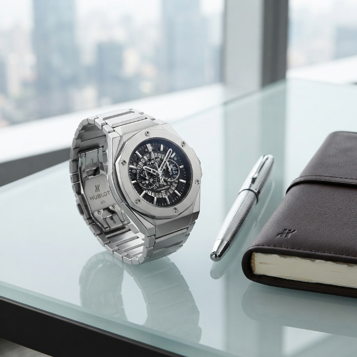 Luxury Stainless Steel Men's Chronograph Watch – Premium Silver Business Wristwatch with Metal Strap