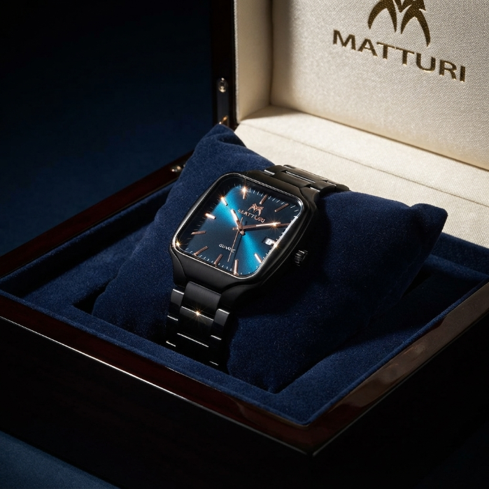 Luxury Matte Black Square Men's Watch | Premium Stainless Steel Quartz Wrist Watch | Elegant Business & Casual Analog Watch