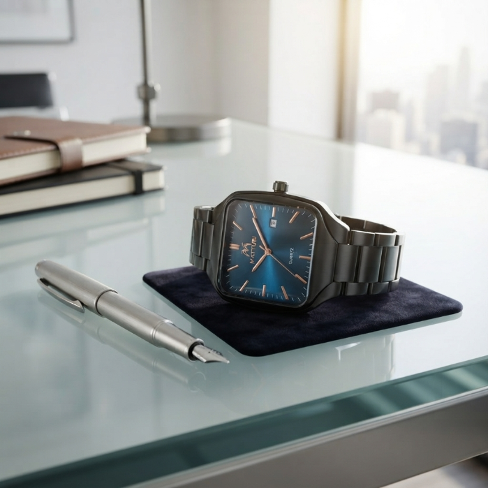 Luxury Matte Black Square Men's Watch | Premium Stainless Steel Quartz Wrist Watch | Elegant Business & Casual Analog Watch