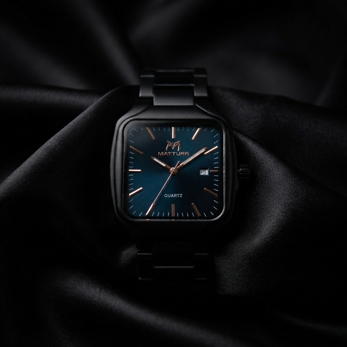 Luxury Matte Black Square Men's Watch | Premium Stainless Steel Quartz Wrist Watch | Elegant Business & Casual Analog Watch