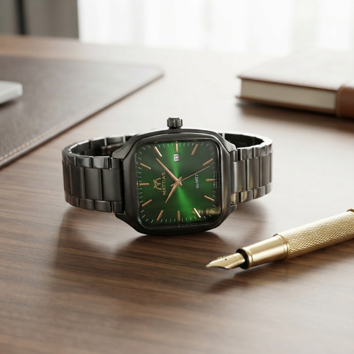 Luxury Green Dial Quartz Watch – Premium Stainless Steel Men's Watch