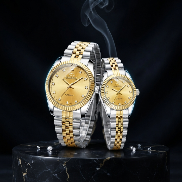 Luxury Silver Automatic Watch with Blue Leather Strap | Premium Men's Dress Watch | Elegant Business Timepiece