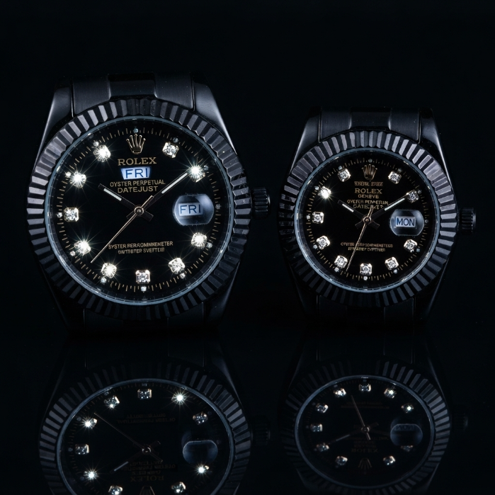 Luxury Rolex Couple Watch Set – Black Diamond Dial His & Hers Matching Watche