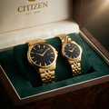 Luxury Gold Couple Watch Set – Matching His & Hers Stainless Steel Watches | Premium Gift Set