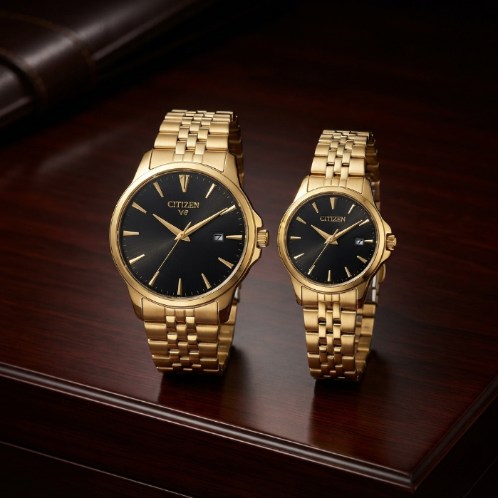 Luxury Gold Couple Watch Set – Matching His & Hers Stainless Steel Watches | Premium Gift Set