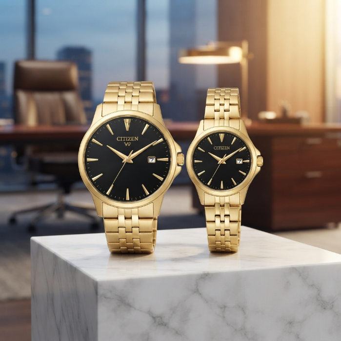 Luxury Gold Couple Watch Set – Matching His & Hers Stainless Steel Watches | Premium Gift Set