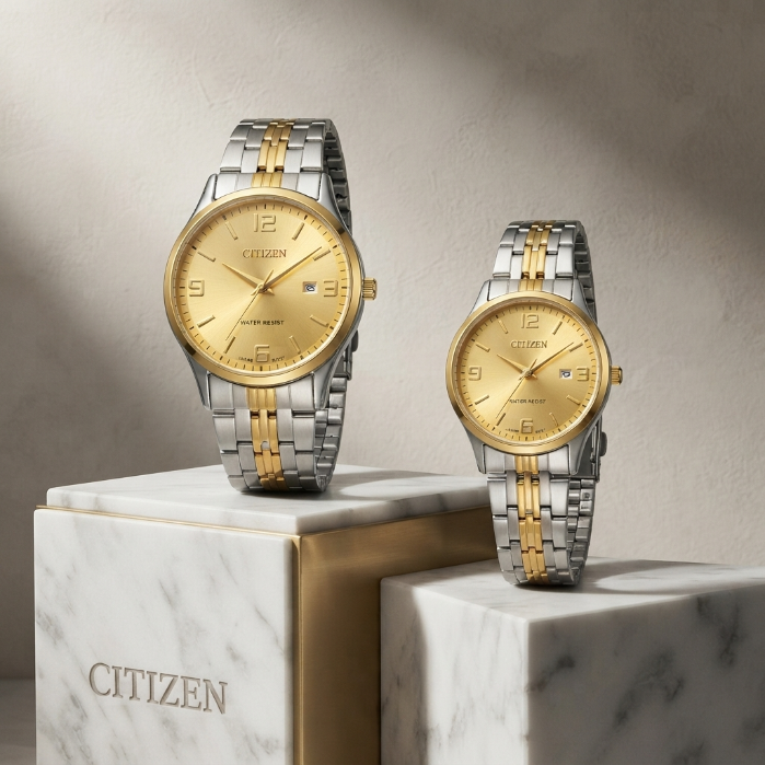 Citizen Luxury Couple Watch Set – Gold & Silver Matching His & Hers Watches | Premium Gift Collection