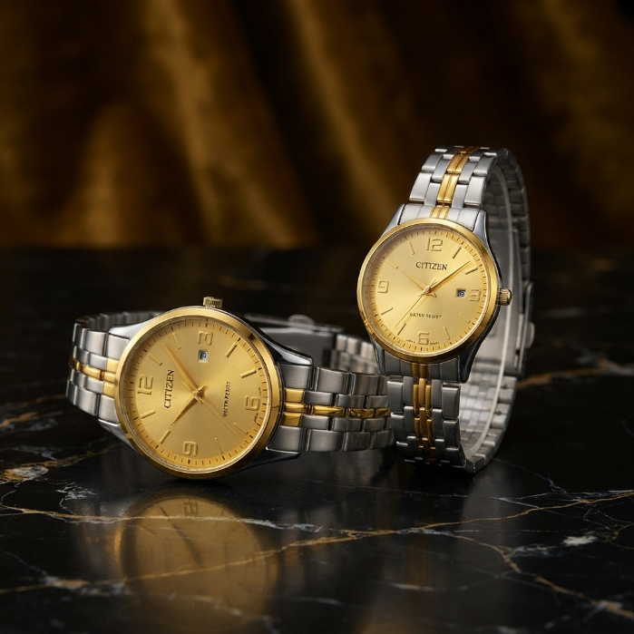 Citizen Luxury Couple Watch Set – Gold & Silver Matching His & Hers Watches | Premium Gift Collection