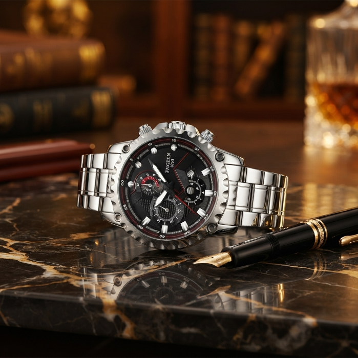 FNGEEN 1853 Luxury Men's Stainless Steel Watch | Premium Quartz Analog Wrist Watch | Business & Casual Fashion Watch