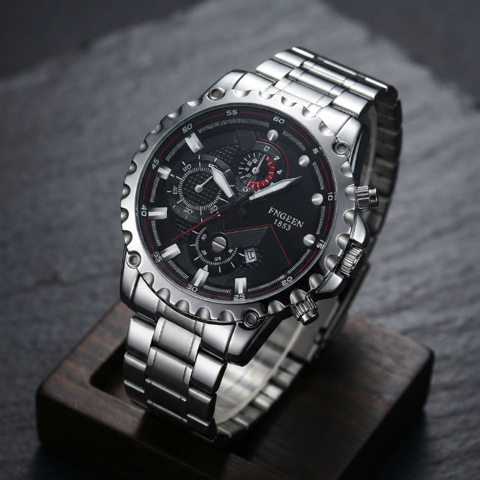 FNGEEN 1853 Luxury Men's Stainless Steel Watch | Premium Quartz Analog Wrist Watch | Business & Casual Fashion Watch