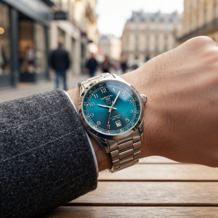 Carnival 1986 Automatic Men’s Watch – Luxury Blue Dial Stainless Steel Wristwatch – 30M Water Resistant – Premium Timepiece