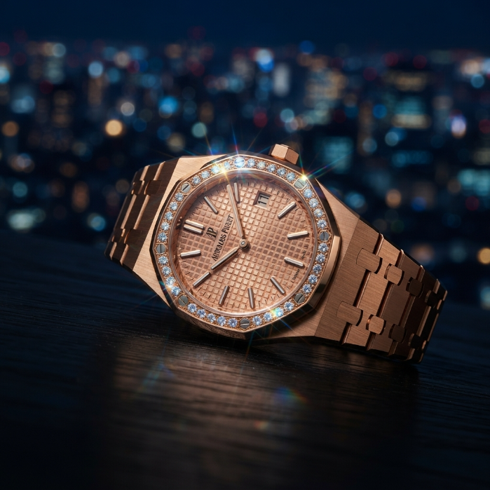 Audemars Piguet Royal Oak Rose Gold Luxury Watch | Diamond Bezel Analog Men's Wrist Watch | Premium Designer Timepiece