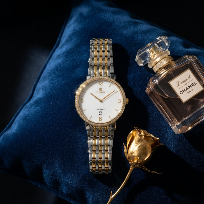 Luxury Women's Citizen Sapphire Crystal Watch – Gold & Silver Elegant Dress Watch