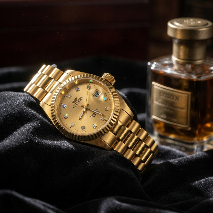 Luxury Gold Crystal Dial Watch – Premium Men's Fashion Wristwatch