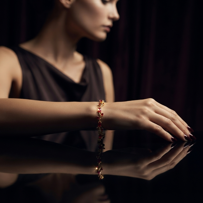 Luxury Gold Plated Ruby Red Stone Bracelet for Women | Elegant Crystal Bracelet | Bridal Jewelry | Party Wear Bracelet | Adjustable Ladies Bracelet | Premium Gift for Her