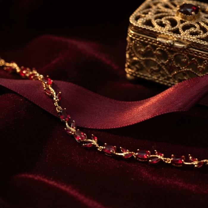 Luxury Gold Plated Ruby Red Stone Bracelet for Women | Elegant Crystal Bracelet | Bridal Jewelry | Party Wear Bracelet | Adjustable Ladies Bracelet | Premium Gift for Her